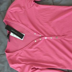 Zanzea Pink Ribbed Long Sleeve Henley Top